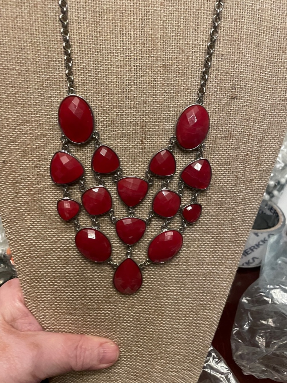 Red Multi-Stone Bib Necklace - Women Jewelry